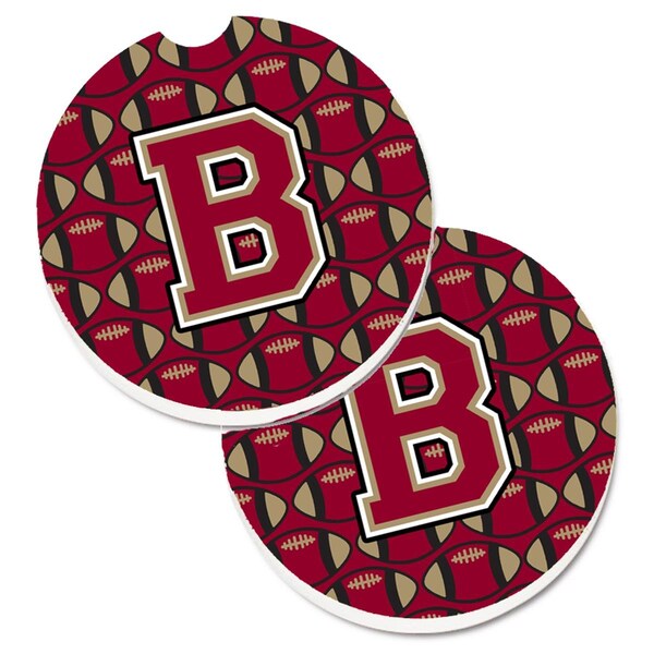 Carolines Treasures Letter B Football Garnet and Gold Set of 2 Cup Holder Car Coaster CJ1078-BCARC - main